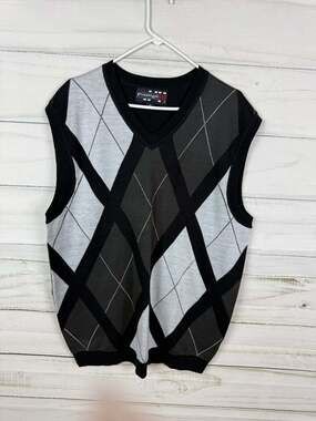 Royal Prestige Men's Gray and Black Argyle V-Neck Sweater Vest Size 3XL